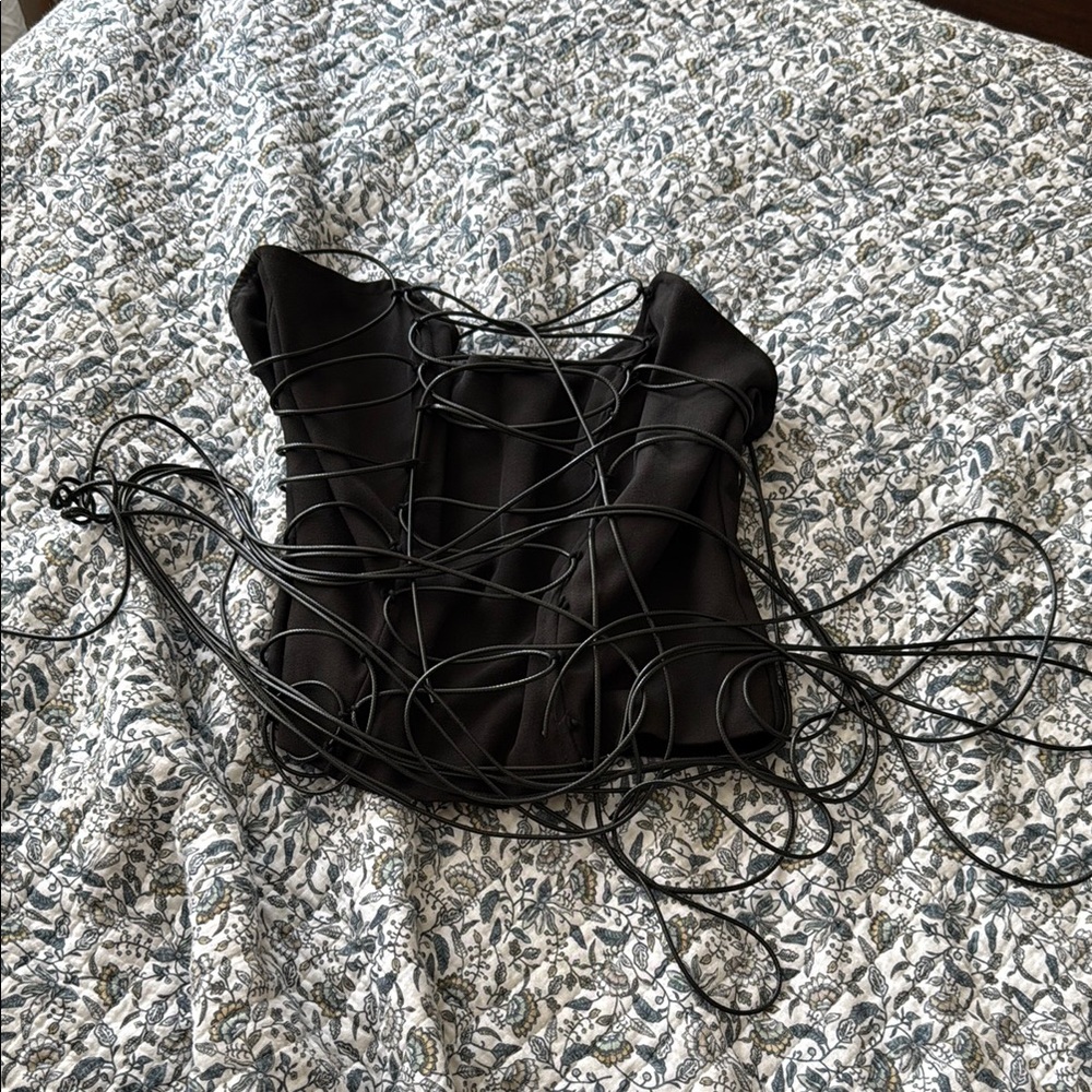 black lace up corset top